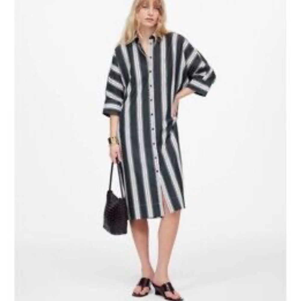 MADEWELL Awesome Evergreen Striped Shirt Dress Duster Sz S NWT $130!! - Picture 5 of 5